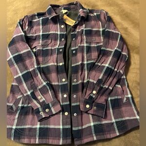 New Duluth Trading Purple/Black Free Swingin’ Lined Flannel Shirt/Jac Women’s XL